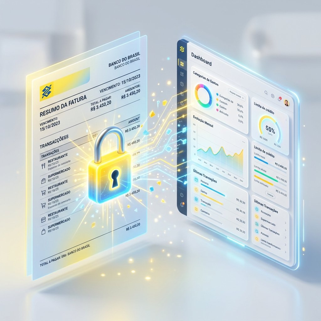 Upload de Fatura Banco do Brasil PDF com Cadeado sendo convertida em dashboard