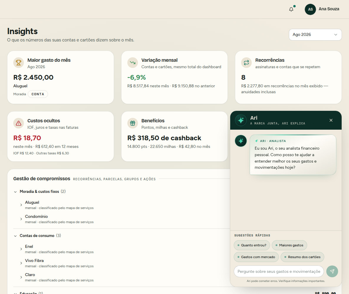 Assistente financeiro Ari aberto dentro do aplicativo